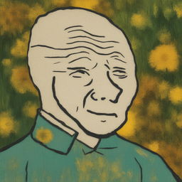 A digital art piece depicting the 'Wojak' meme in the expressive, post-impressionist style of Vincent Van Gogh