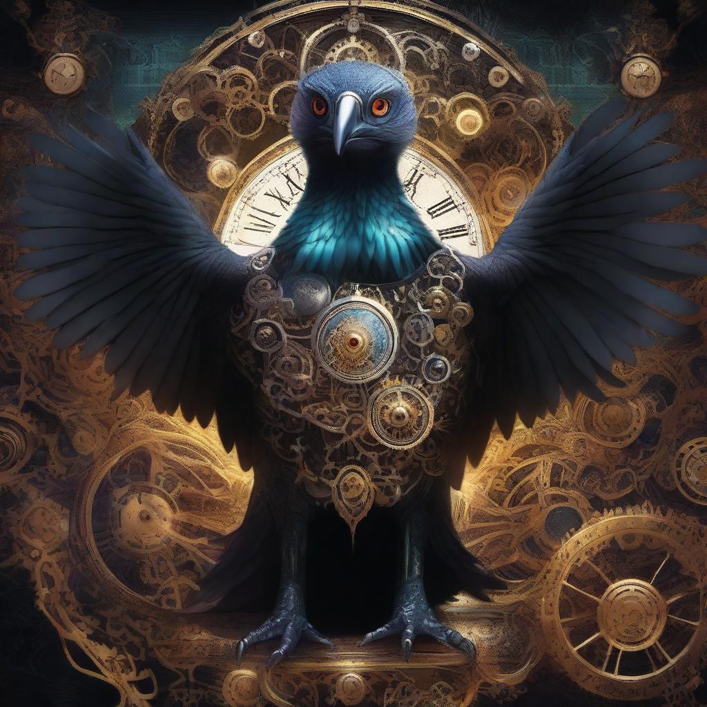 Manifest a highest quality digital art of a black feathered Aarakocra sorcerer, his eyes glowing with arcane energy