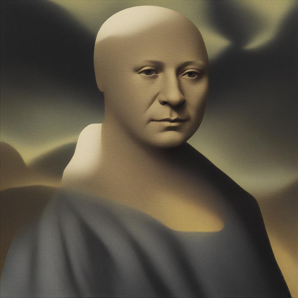 A digital art piece depicting the 'Wojak' meme in the style of Leonardo da Vinci's 'Mona Lisa'