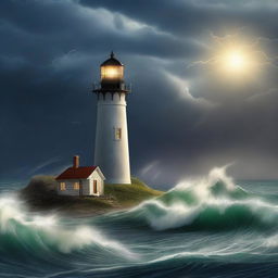 A captivating digital art poster featuring a lighthouse, a storm, and the theme of going home