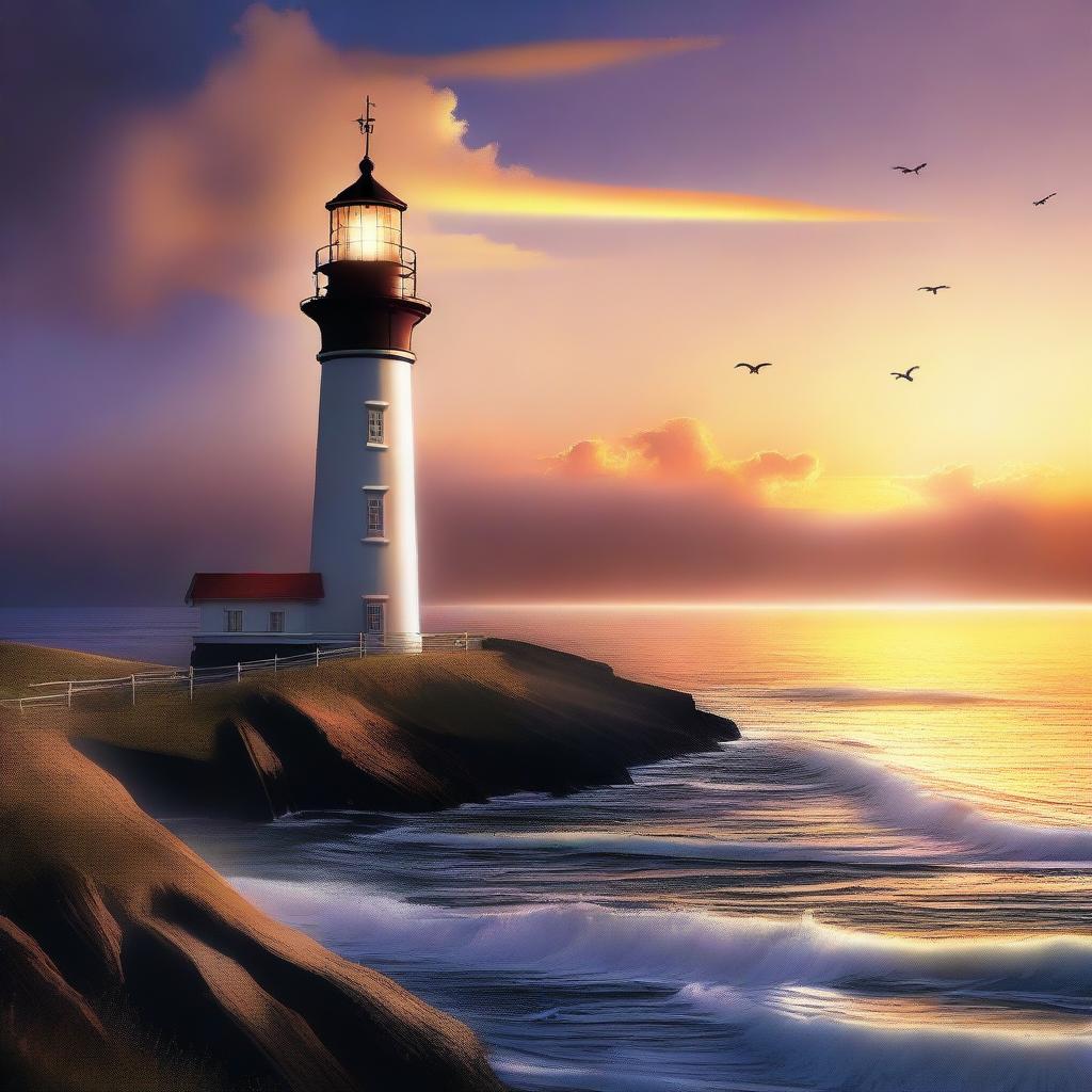 A captivating digital art poster featuring a majestic lighthouse