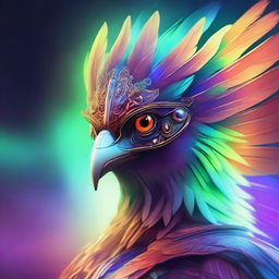 Generate a high-quality digital art of a bird-man, an avian humanoid who wields magic