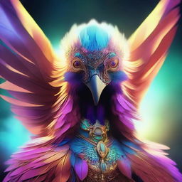 Generate a high-quality digital art of a bird-man, an avian humanoid who wields magic