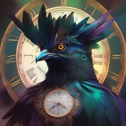 Generate a high-quality digital art of a bird-man with lustrous black feathers