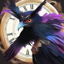 Generate a high-quality digital art of a bird-man with lustrous black feathers