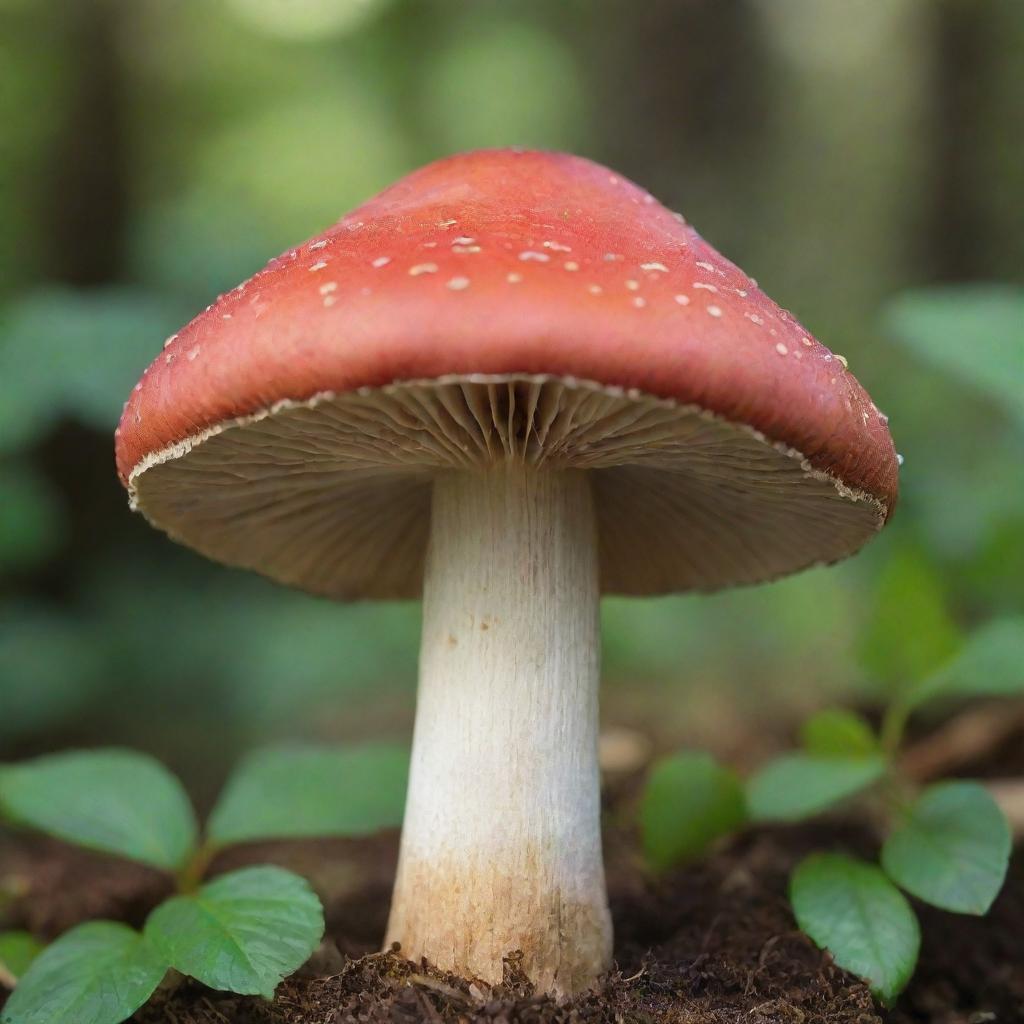 Digital artwork of a detailed and vibrant Aute mushroom in a natural background