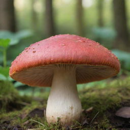 Digital artwork of a detailed and vibrant Aute mushroom in a natural background