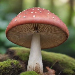 Digital artwork of a detailed and vibrant Aute mushroom in a natural background