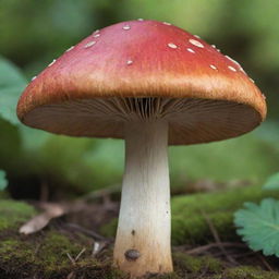 Digital artwork of a detailed and vibrant Aute mushroom in a natural background