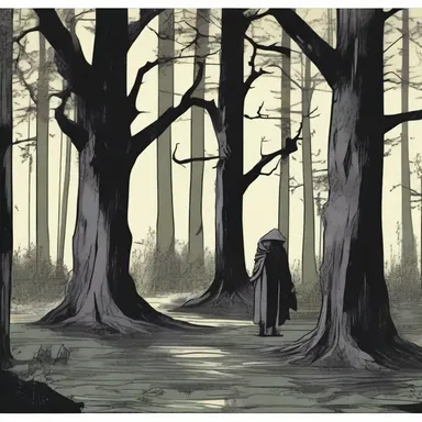 The grim artwork in the comic book perfectly captures the eerie ambiance of the haunted forest.