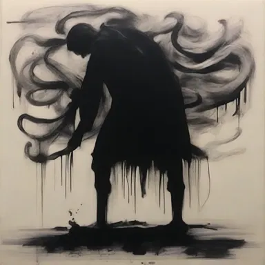 The artist used dark, swirling brushstrokes to create a grim portrayal of the human condition.