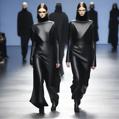 The fashion designer showcased a collection of grim, all-black garments with sharp angles and harsh lines.