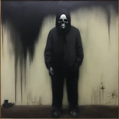 The artist's painting evoked a sense of grim despair, with dark and haunting imagery.