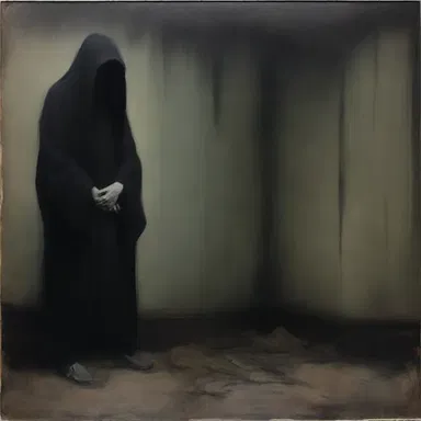 The artist's painting evoked a sense of grim despair, with dark and haunting imagery.