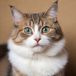 A playful and friendly cat with shiny, soft fur and bright, expressive eyes.