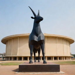 An Angolan football stadium with the unique feature of the Palanca Negra (giant sable antelope) figure prominently designed at the entrance.