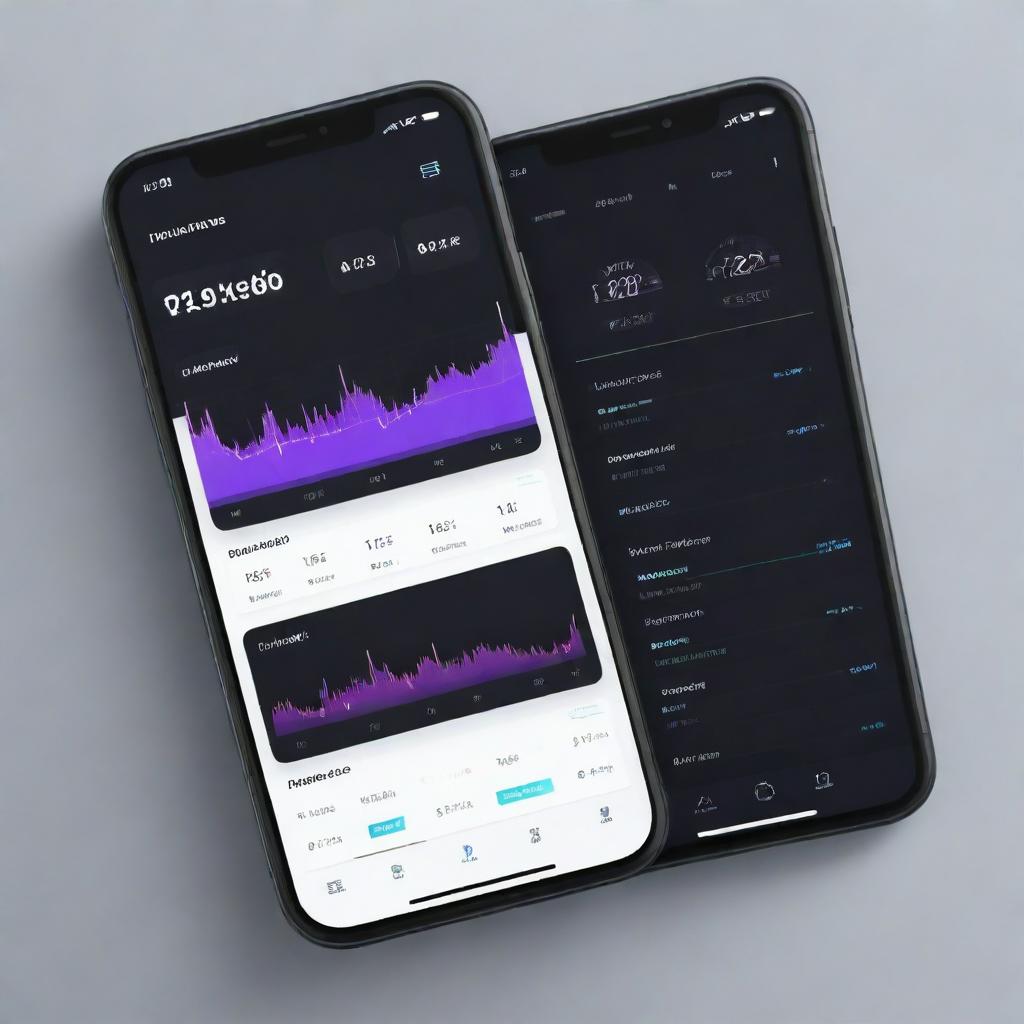 A futuristic, sleek fitness app dashboard infused with AI features. The design includes data visualization of fitness metrics, a chatbot for personalized coaching, and an intuitive, user-friendly interface.