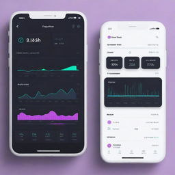 A futuristic, sleek fitness app dashboard infused with AI features. The design includes data visualization of fitness metrics, a chatbot for personalized coaching, and an intuitive, user-friendly interface.