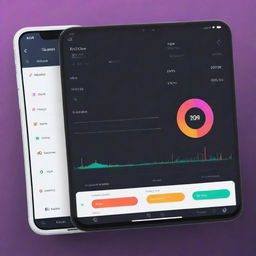 A futuristic, sleek fitness app dashboard infused with AI features. The design includes data visualization of fitness metrics, a chatbot for personalized coaching, and an intuitive, user-friendly interface.