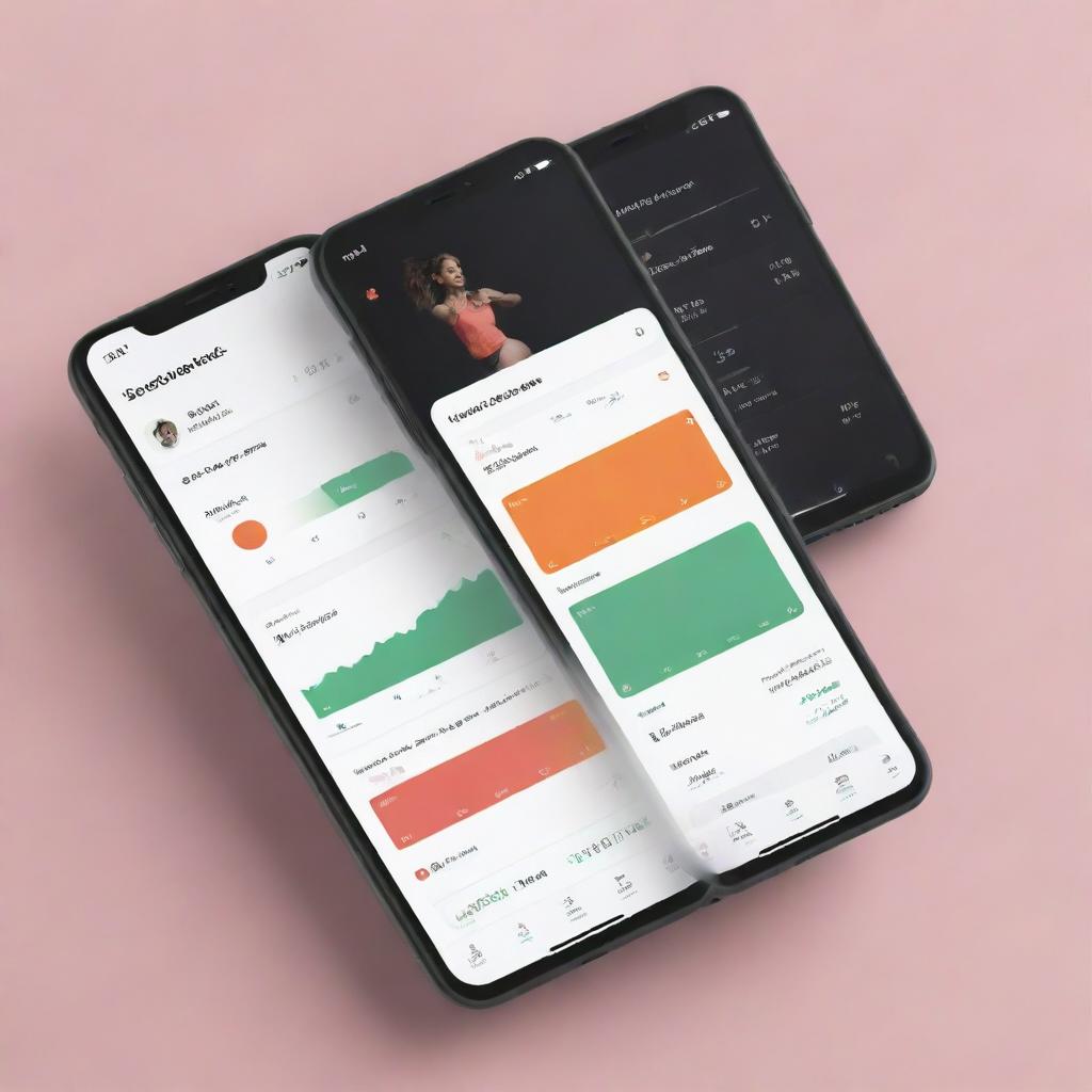 A user interface for a fitness app featuring exercise tracking, nutrition details, and a motivational column, all enhanced with AI capabilities.