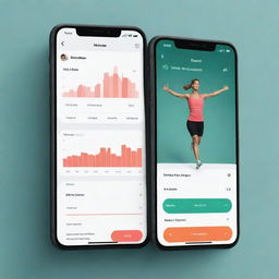 A user interface for a fitness app featuring exercise tracking, nutrition details, and a motivational column, all enhanced with AI capabilities.