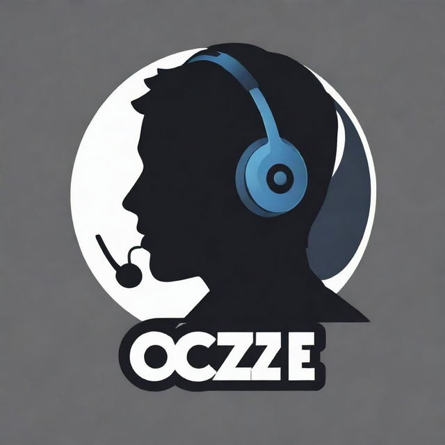 Create a logo featuring a silhouette of a person wearing a headset, with the text 'Oozie1WP' at the top and 'Pokemon Unite' at the bottom. Use a modern and dynamic design style.