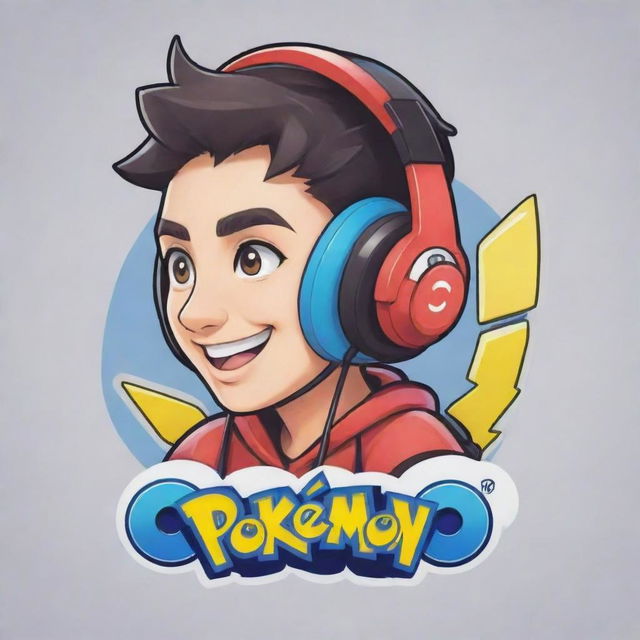 Create a vibrant cartoon-styled logo with a character wearing a headset, having the inscription 'Oozie1WP' at the top and 'Pokemon Unite' at the bottom.