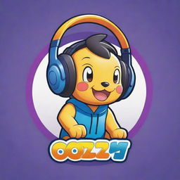 Create a vibrant cartoon-styled logo with a character wearing a headset, having the inscription 'Oozie1WP' at the top and 'Pokemon Unite' at the bottom.