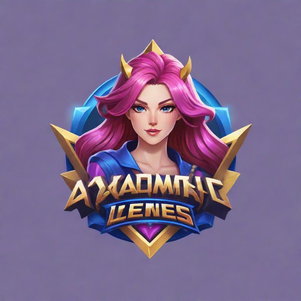 Design a logo for a Mobile Legends gaming team named 'Axiomatic Ladies', featuring a balance between feminine grace and competitive eSports spirit. Use bold, vibrant colors with gaming elements.