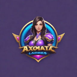 Design a logo for a Mobile Legends gaming team named 'Axiomatic Ladies', featuring a balance between feminine grace and competitive eSports spirit. Use bold, vibrant colors with gaming elements.