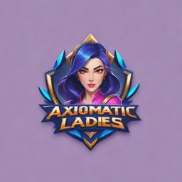 Design a logo for a Mobile Legends gaming team named 'Axiomatic Ladies', featuring a balance between feminine grace and competitive eSports spirit. Use bold, vibrant colors with gaming elements.