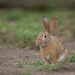 A solitary rabbit in its natural surroundings, looking alert and vibrant.