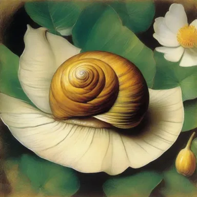 Leonardo da Vinci's exquisite painting depicted a delicate snail gracefully moving across a vibrant flower petal.