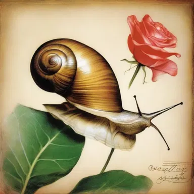 Leonardo da Vinci's exquisite painting depicted a delicate snail gracefully moving across a vibrant flower petal.