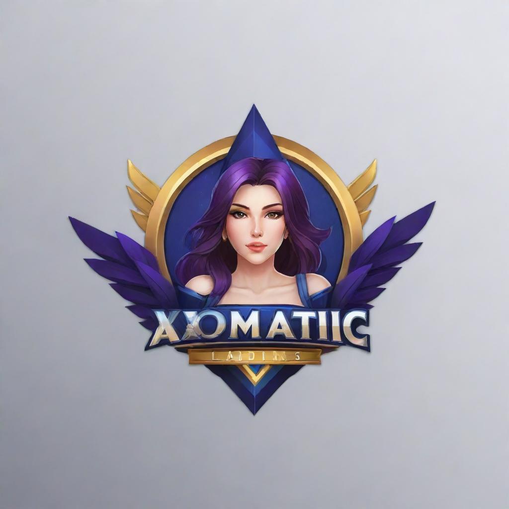 Design a stylish and modern logo for a Mobile Legends gaming team called 'Axiomatic Ladies', showcasing elements of the game combined with a feminine touch to represent the team's name.