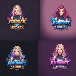 Design a stylish and modern logo for a Mobile Legends gaming team called 'Axiomatic Ladies', showcasing elements of the game combined with a feminine touch to represent the team's name.