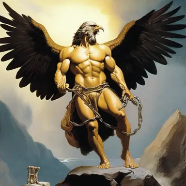 In Greek mythology, the subservience of Prometheus to Zeus led to his punishment of being chained to a rock and having his liver eaten by an eagle every day.