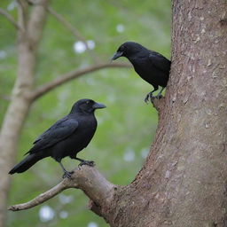 An encounter between one old crow and a lone young rabbit, who perpetually hides in the shade of a hollow in a tree