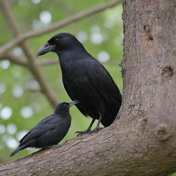 An encounter between one old crow and a lone young rabbit, who perpetually hides in the shade of a hollow in a tree