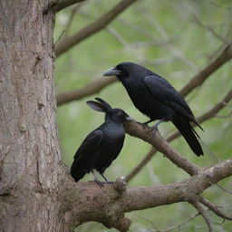 An encounter between one old crow and a lone young rabbit, who perpetually hides in the shade of a hollow in a tree