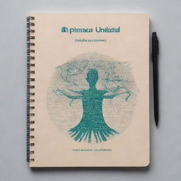 A notebook cover themed around Java programming and database creation, prominently featuring the text 'Primera Unidad'.