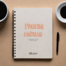 A notebook cover themed around Java programming and database creation, prominently featuring the text 'Primera Unidad'.