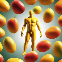 A high-quality digital art image showcasing the importance of mangoes in the human body