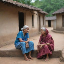 A quaint, small village with an unique story revolving around a beloved elderly woman referred to as 'Dadi'. The village scene is composed such that it exudes Dadi's essence of never asking for anything, only giving love and happiness.