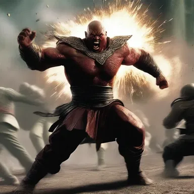 In the intense battle scene, the powerful character's true abilities burst out, surprising everyone.