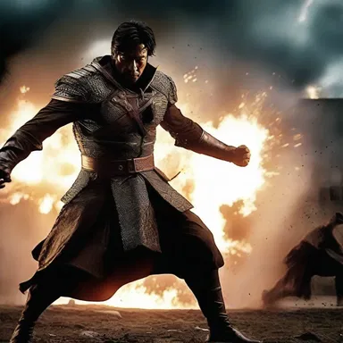 In the intense battle scene, the powerful character's true abilities burst out, surprising everyone.