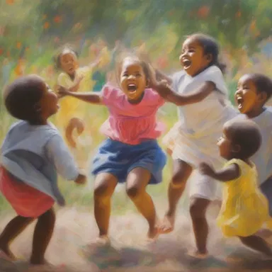 In the painting, the artist perfectly captured the moment when joy and laughter burst out from the children's faces.