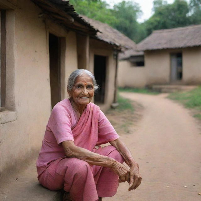 A quaint, small village with an unique story revolving around a beloved elderly woman referred to as 'Dadi'. The village scene is composed such that it exudes Dadi's essence of never asking for anything, only giving love and happiness.