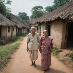 A quaint, small village with an unique story revolving around a beloved elderly woman referred to as 'Dadi'. The village scene is composed such that it exudes Dadi's essence of never asking for anything, only giving love and happiness.