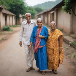 A quaint, small village with an unique story revolving around a beloved elderly woman referred to as 'Dadi'. The village scene is composed such that it exudes Dadi's essence of never asking for anything, only giving love and happiness.